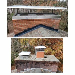 Completed extensive chimney repairs on this chimney's flue, masonry, and flashing after a bad water leak. Our chimney repair services fixed this chimney before & after